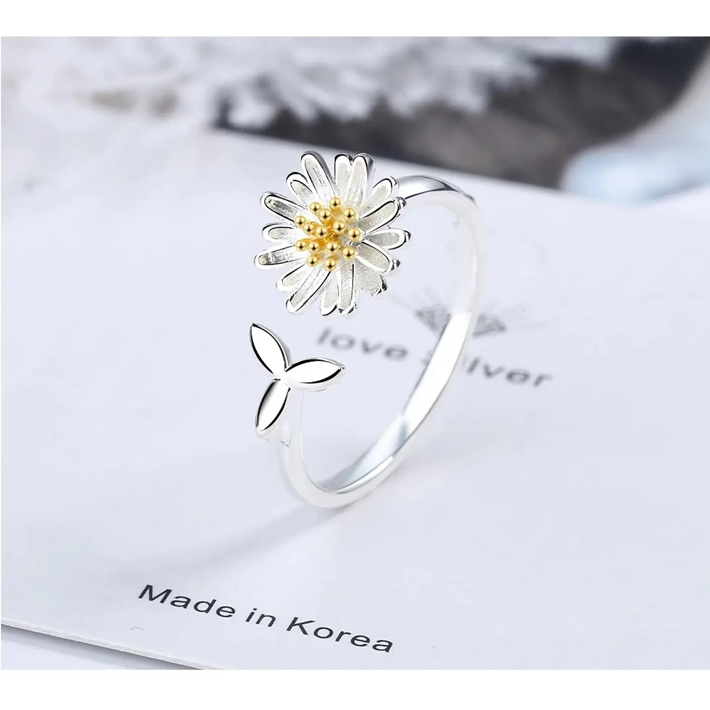 Anillo Flor Margarita Ajustable Plateado 3