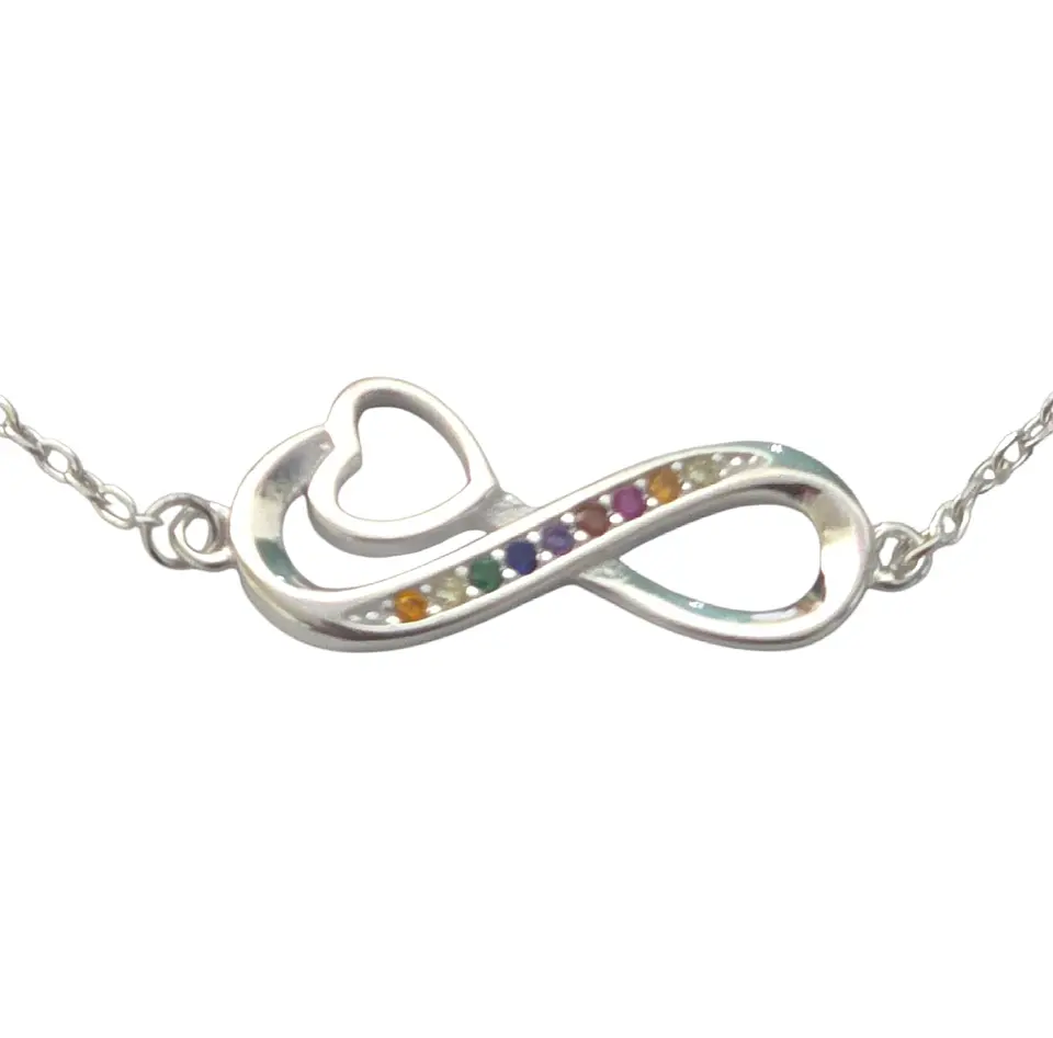 Pulsera Plata 925 Infinito Corazón y Circones Colores 2