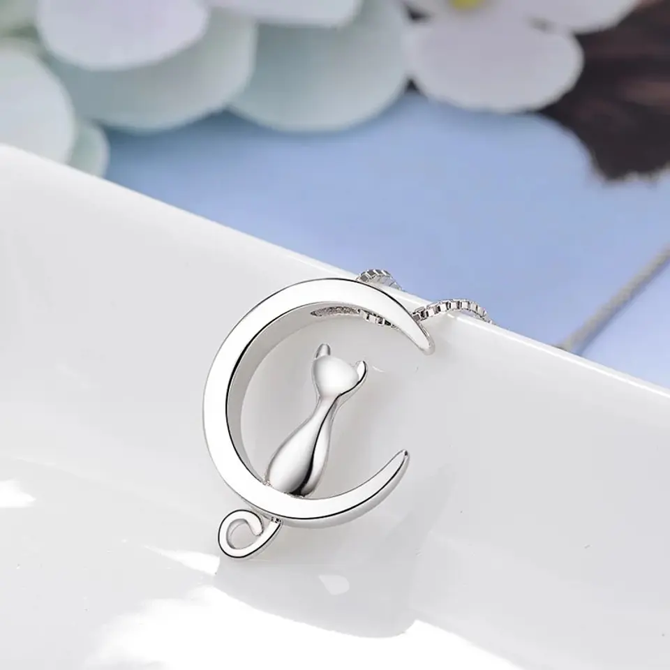 Conjunto Collar y Aros Gatitos en Luna Plateado 3