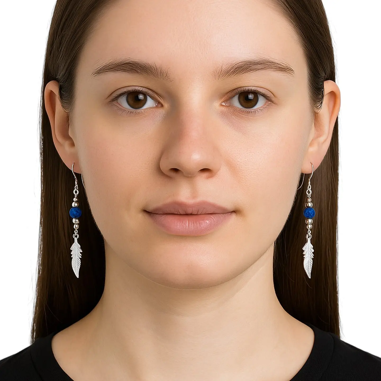 Aros Plata 925 Pluma y Cristal Azul Colgante 3