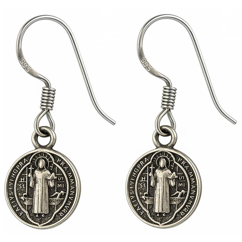 Aros Plata 925 Colgante San Benito Protector Medalla