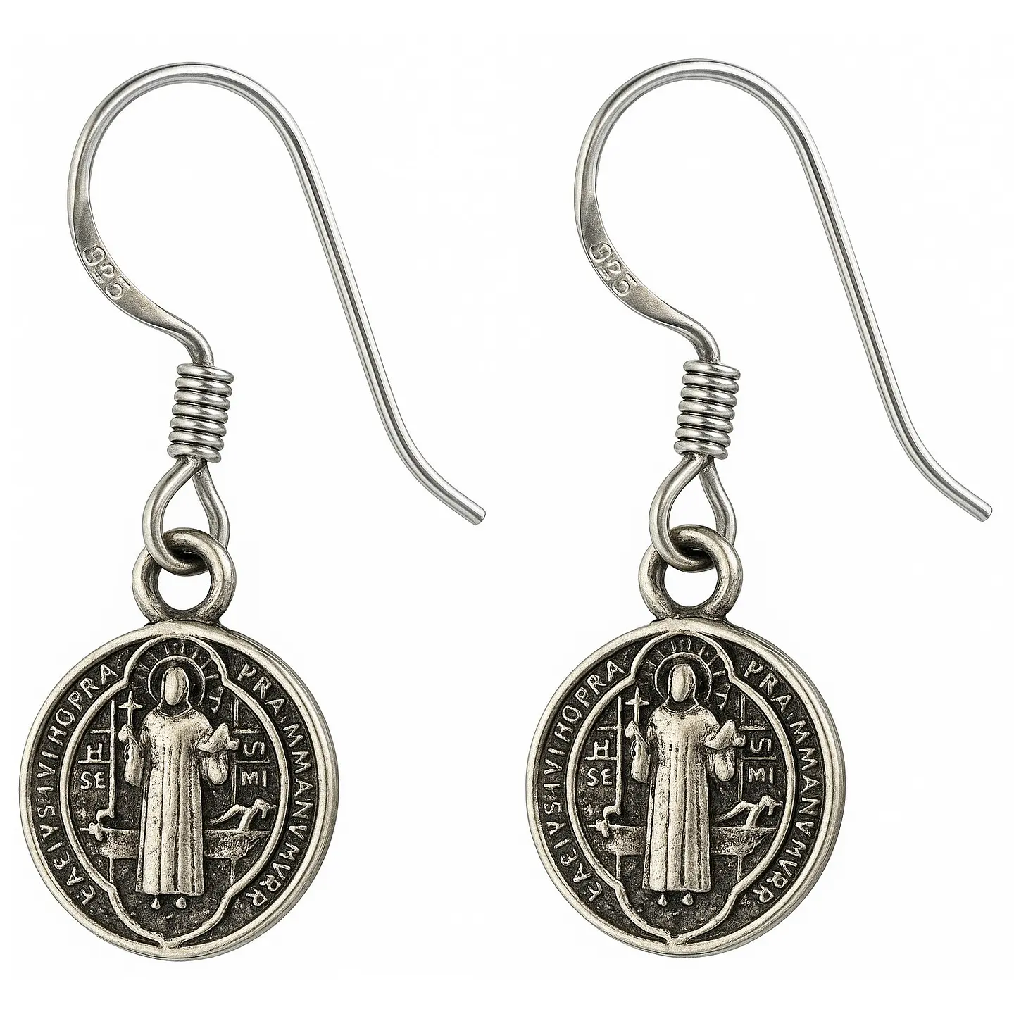 Aros Plata 925 Colgante San Benito Protector Medalla 1
