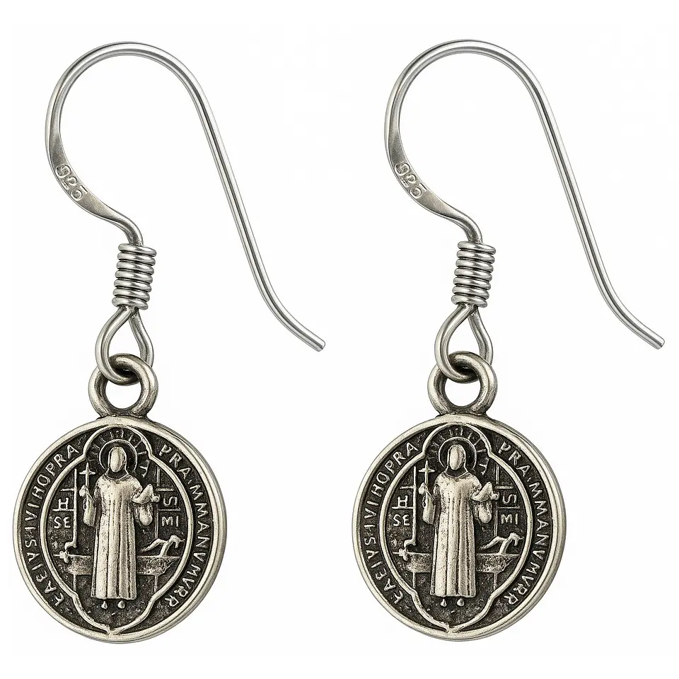 Aros Plata 925 Colgante San Benito Protector Medalla 1