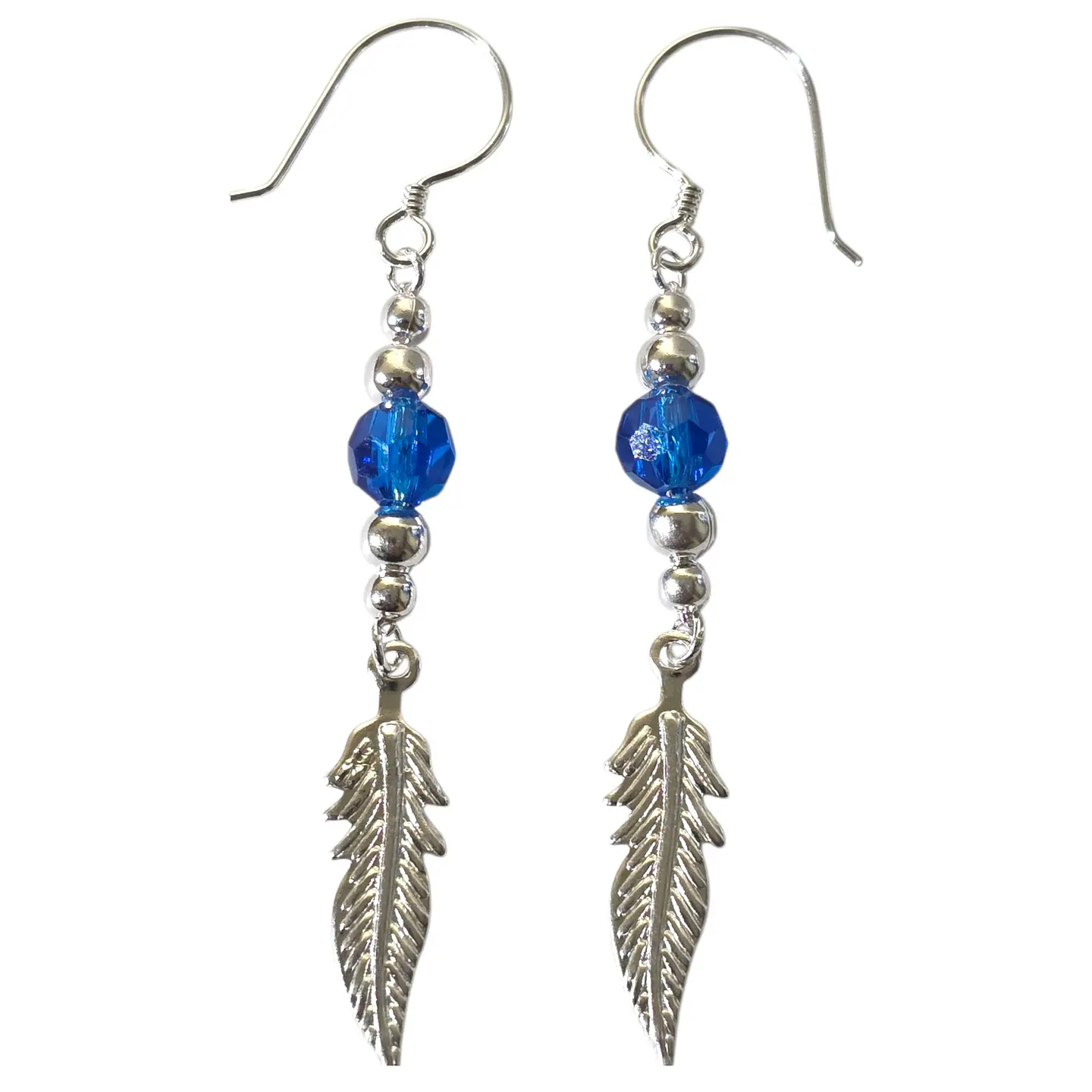 Aros Plata 925 Pluma y Cristal Azul Colgante 4