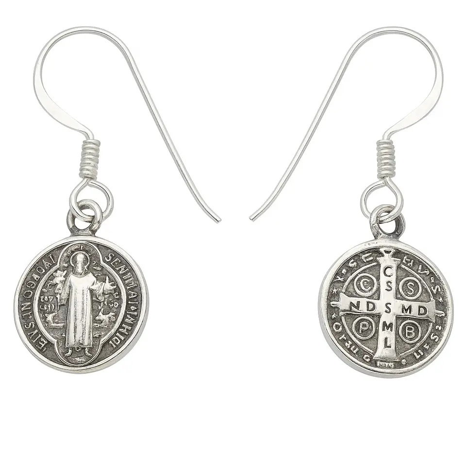 Aros Plata 925 Colgante San Benito Protector Medalla 3