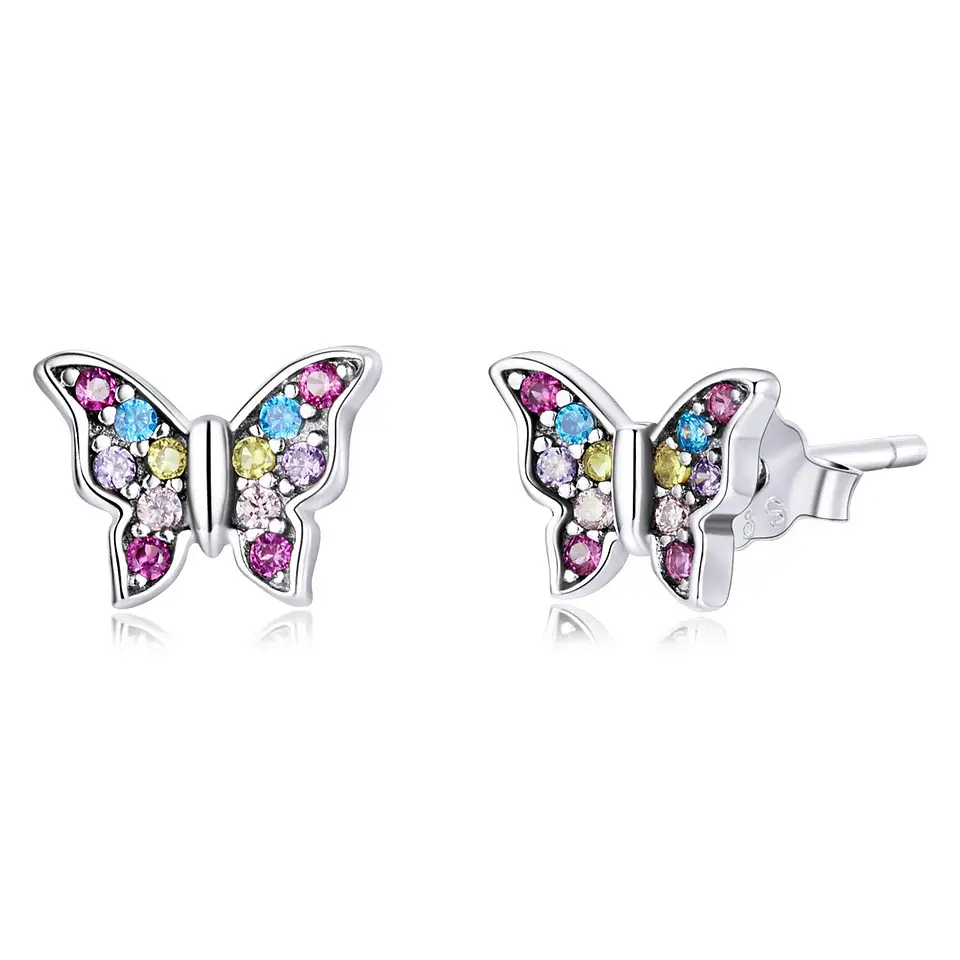 Aros Plata 925 Mini Mariposa Multicolor 1