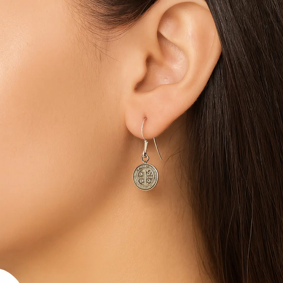 Aros Plata 925 Colgante San Benito Protector Medalla 5