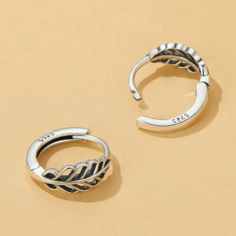 Aros Plata 925 Argollas Huggie Hojas de Otoño 12mm 3