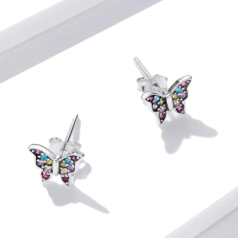 Aros Plata 925 Mini Mariposa Multicolor 3