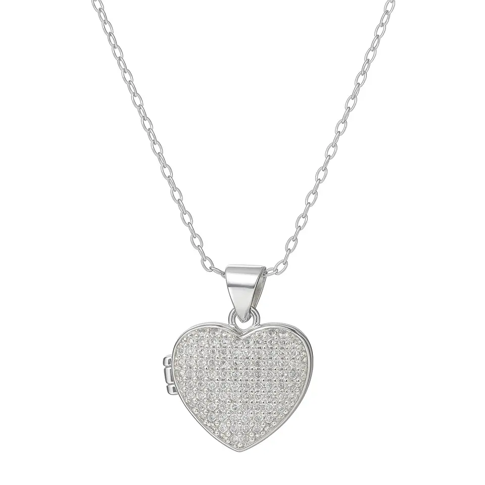 Collar Relicario Plata 925 Corazón Con Circones 1