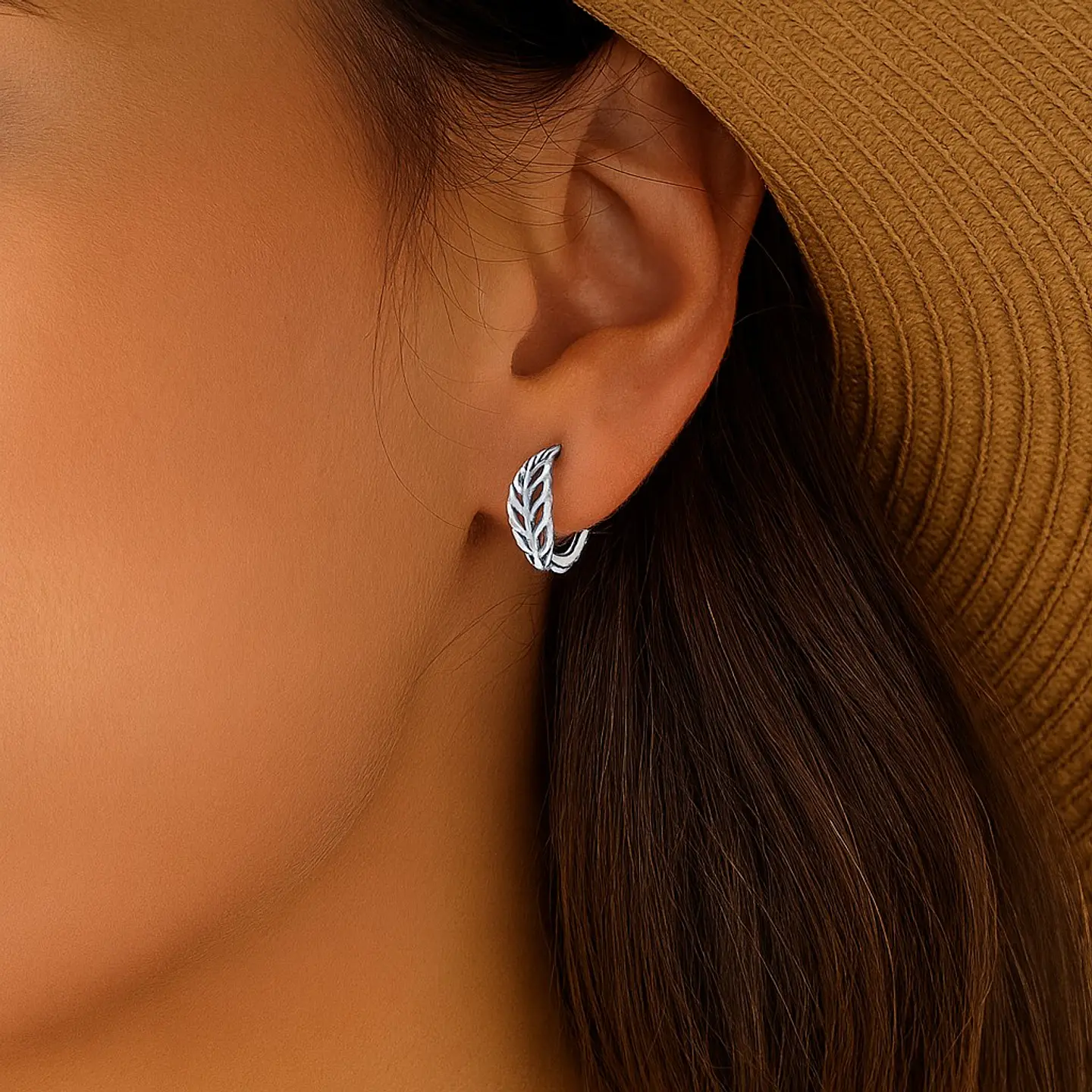 Aros Plata 925 Argollas Huggie Hojas de Otoño 12mm 6