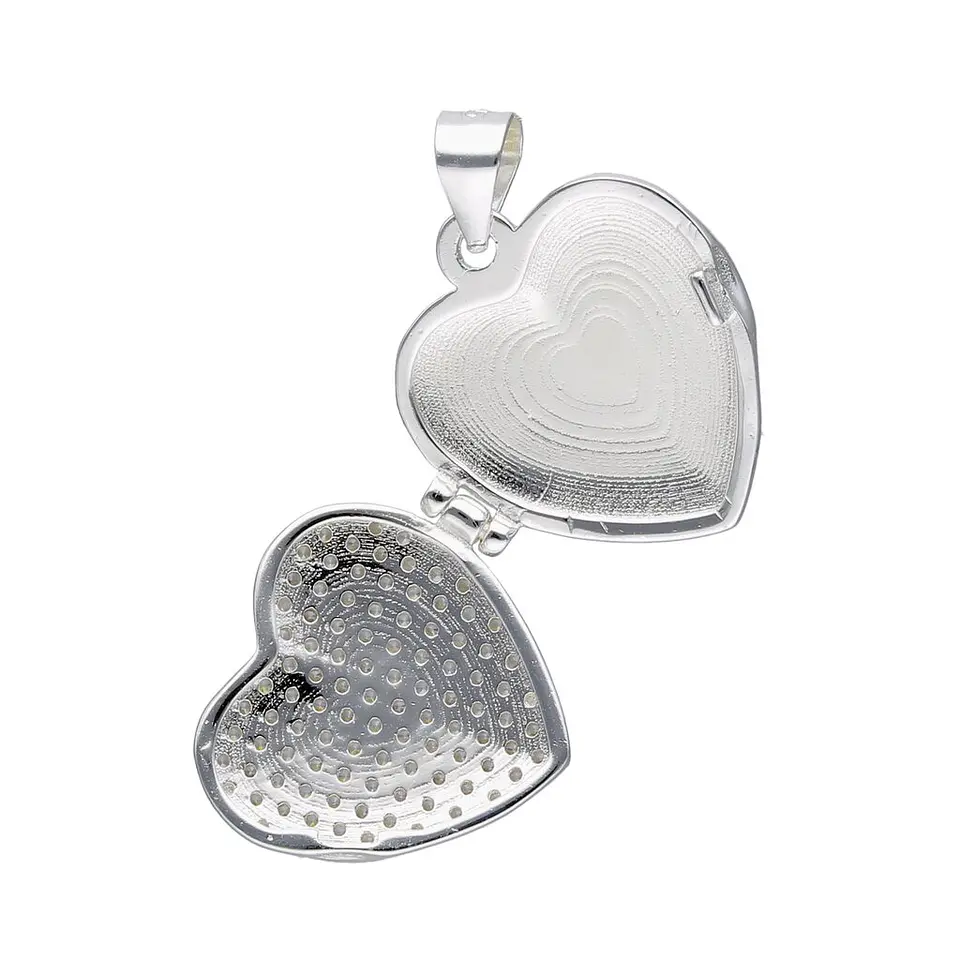 Collar Relicario Plata 925 Corazón Con Circones 3