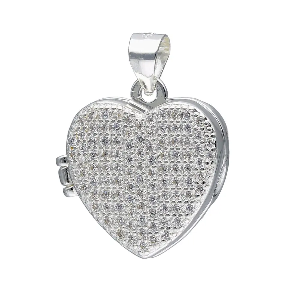 Collar Relicario Plata 925 Corazón Con Circones 4