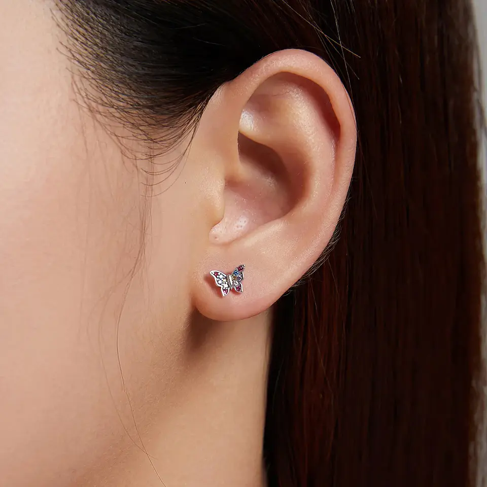 Aros Plata 925 Mini Mariposa Multicolor 6