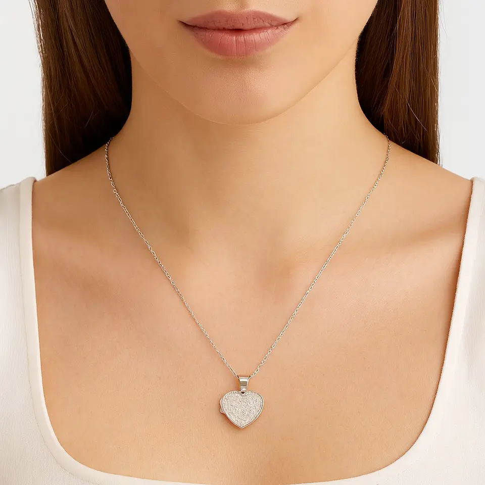 Collar Relicario Plata 925 Corazón Con Circones 5