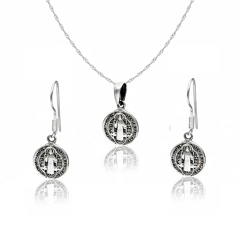 Conjunto Plata 925 Medallas San Benito Protector