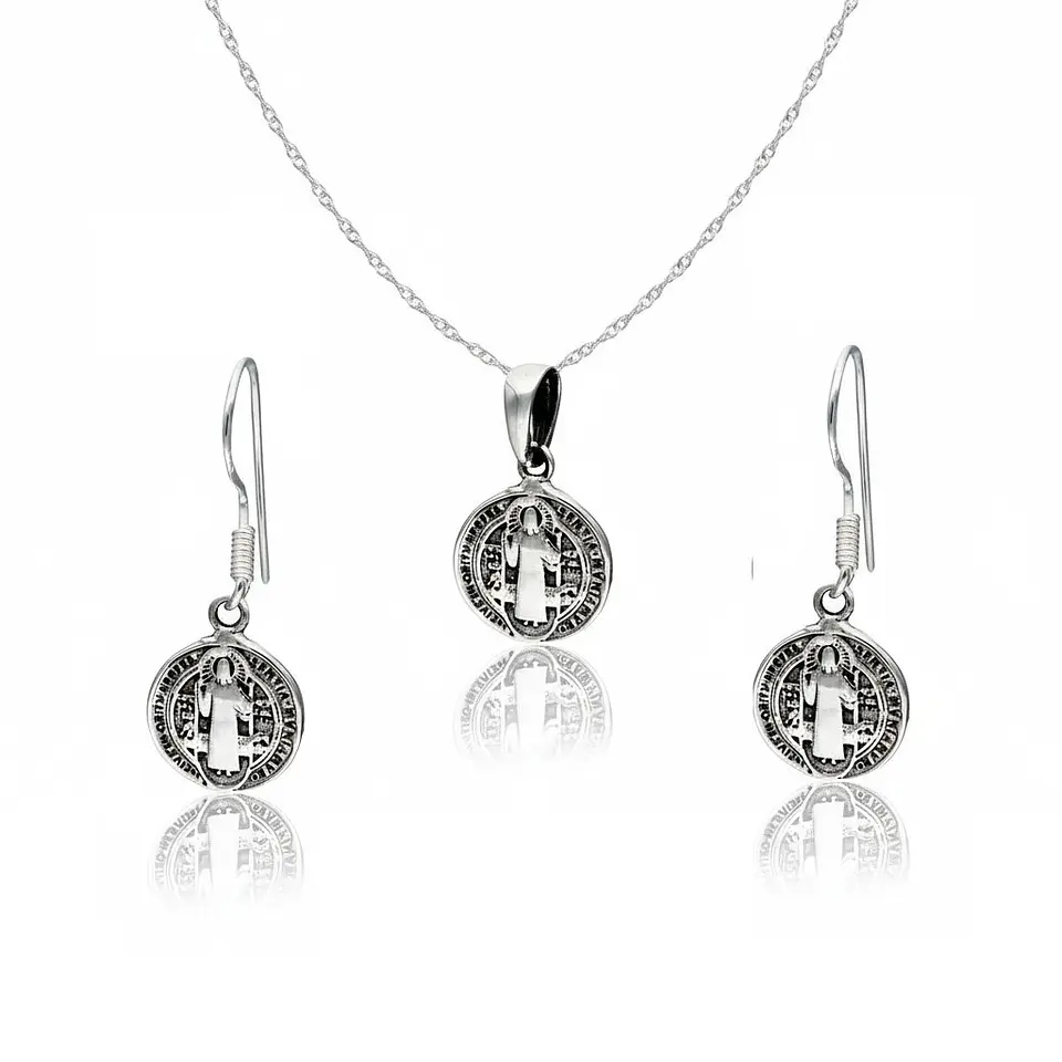 Conjunto Plata 925 Medallas San Benito Protector 1