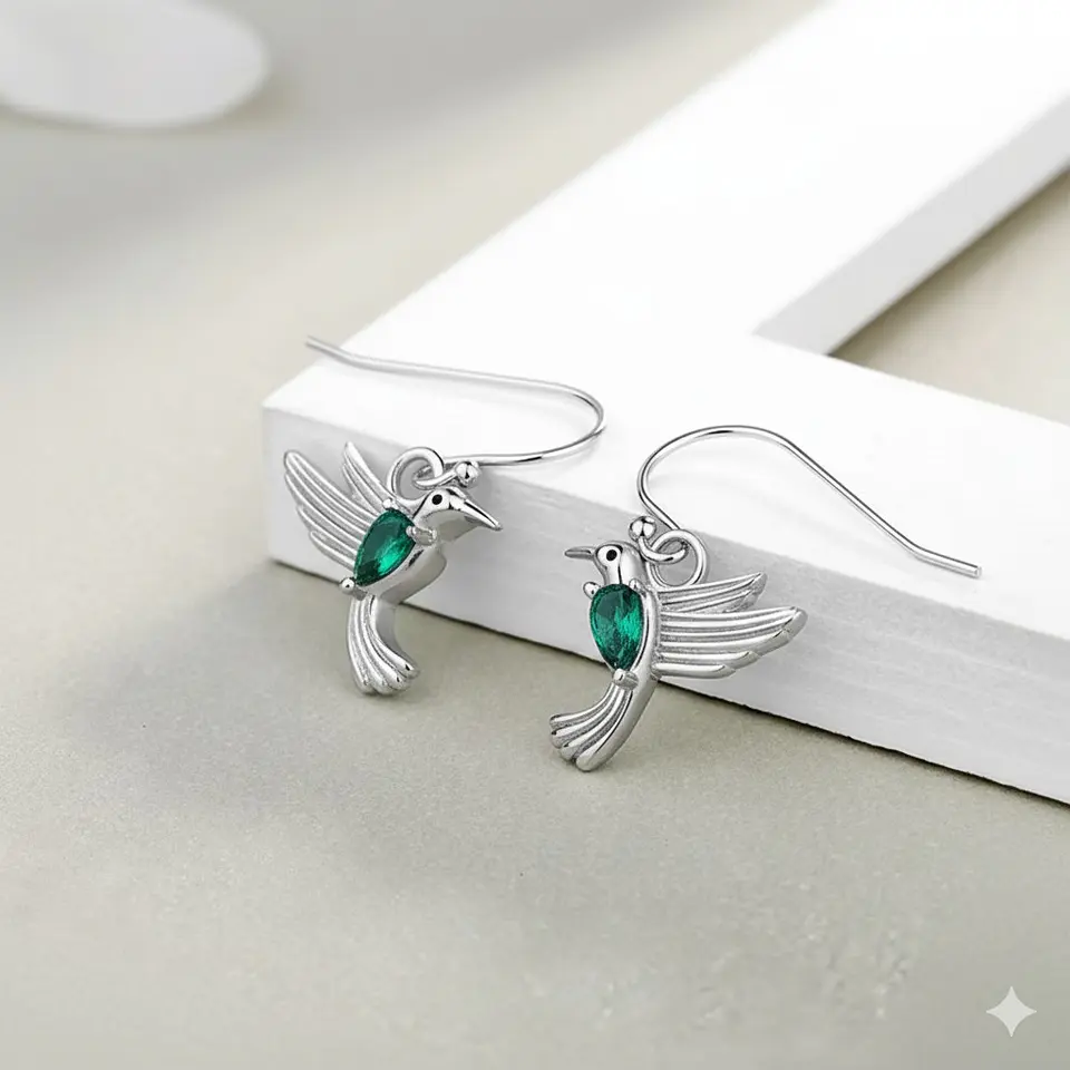 Aros Colgate Colibrí Ave Cristal Verde 2
