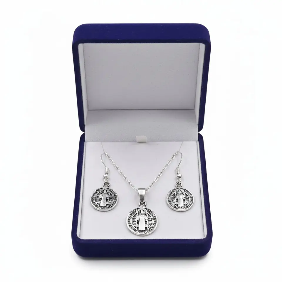 Conjunto Plata 925 Medallas San Benito Protector 4