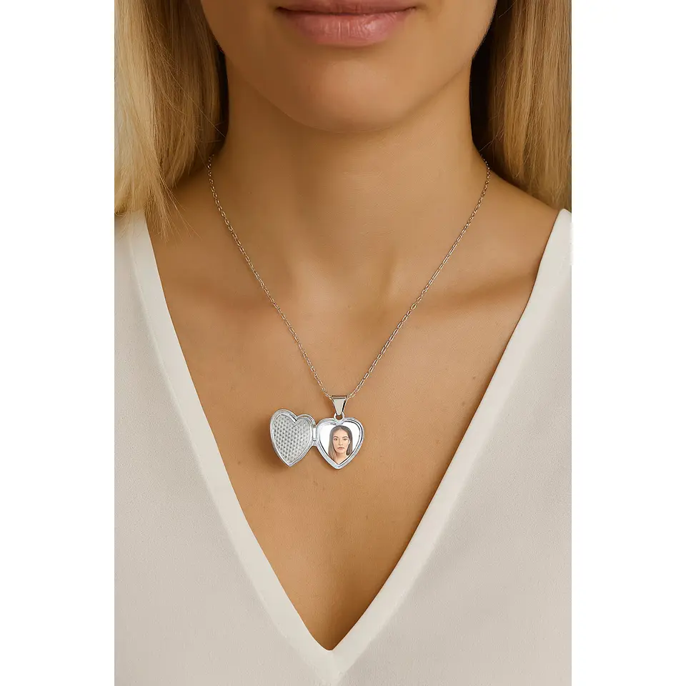 Collar Relicario Plata 925 Corazón Con Circones 8