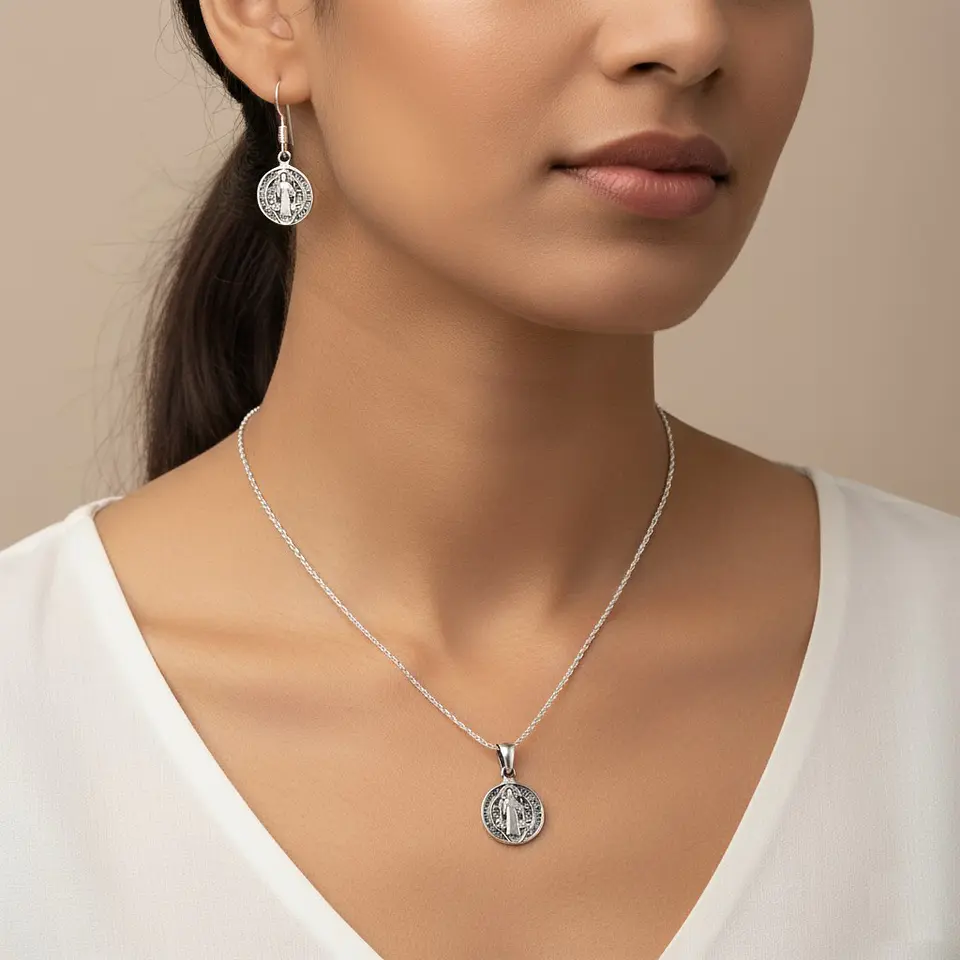 Conjunto Plata 925 Medallas San Benito Protector 6
