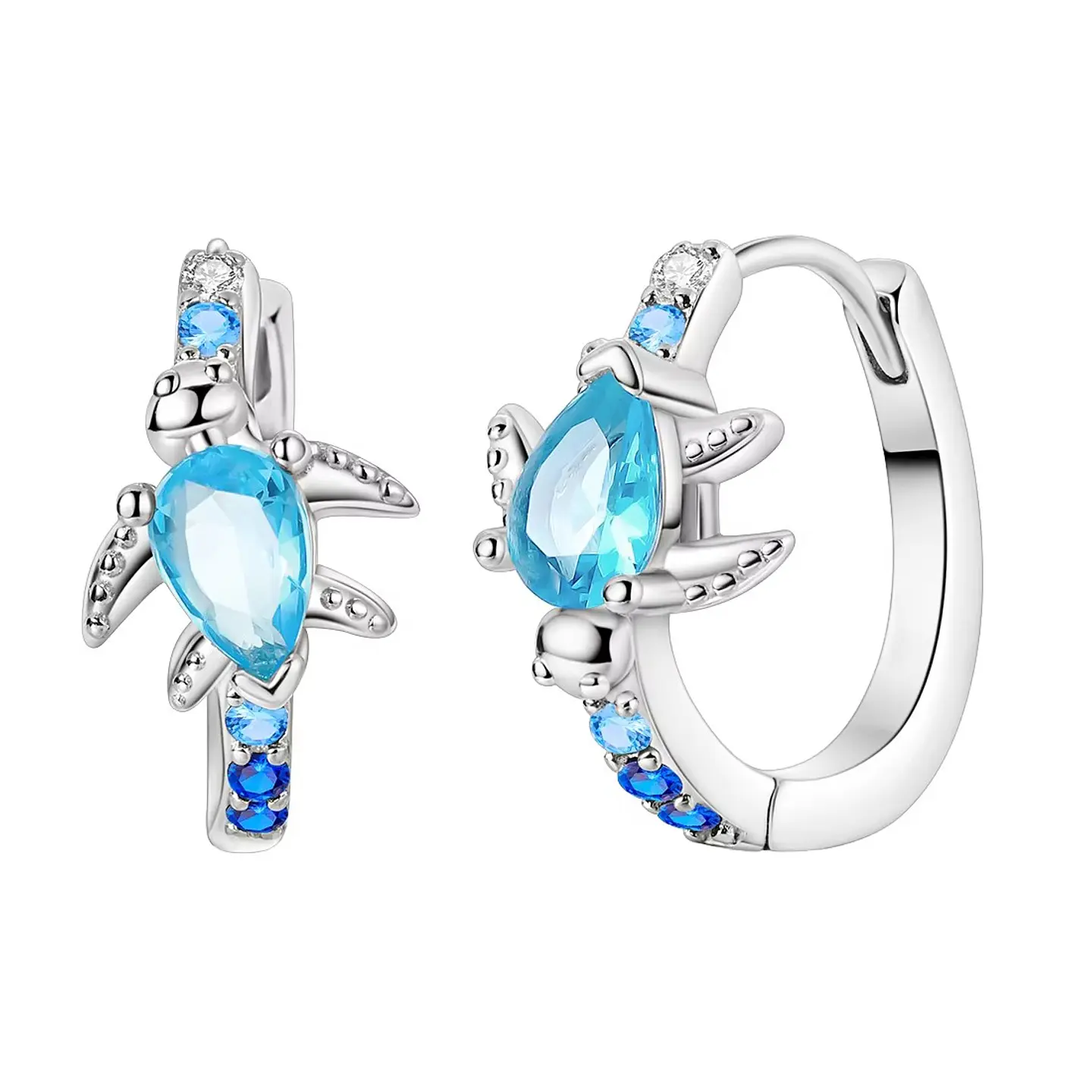 Aros Plata 925 Tortuga Marina Cristal Celeste 1
