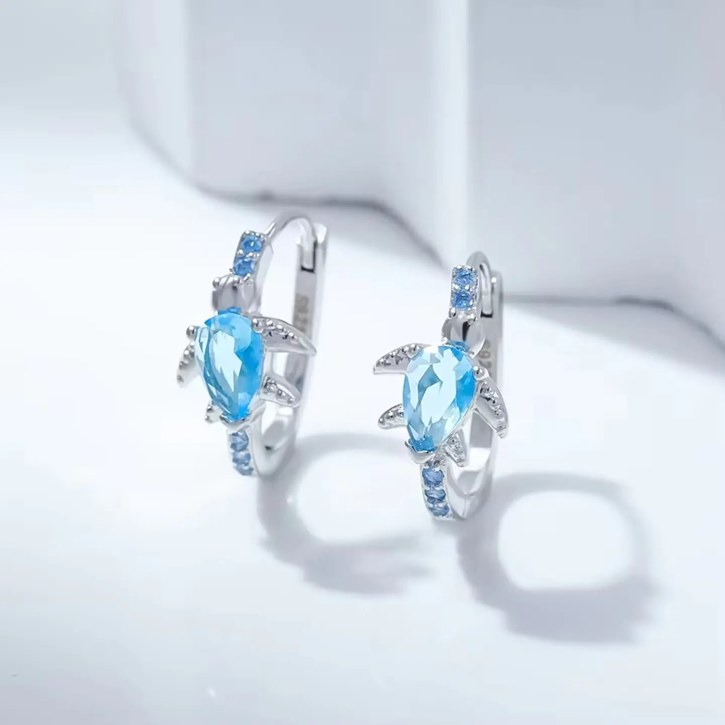 Aros Plata 925 Tortuga Marina Cristal Celeste 2