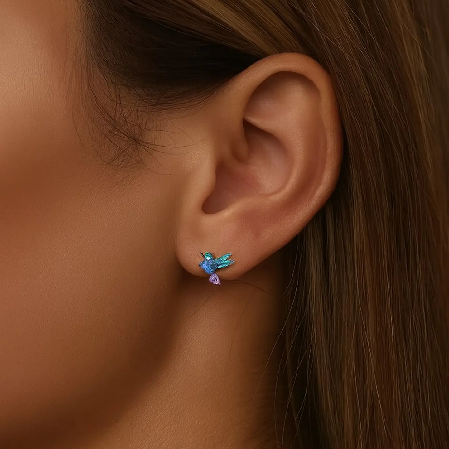Aros Plata 925 Mini Colibrí Pájaro Multicolor 5