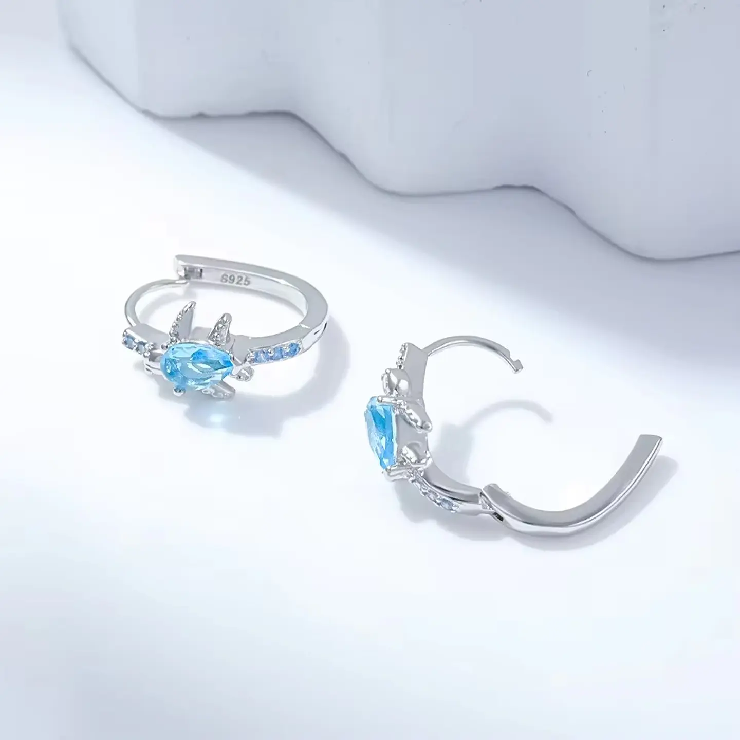 Aros Plata 925 Tortuga Marina Cristal Celeste 3