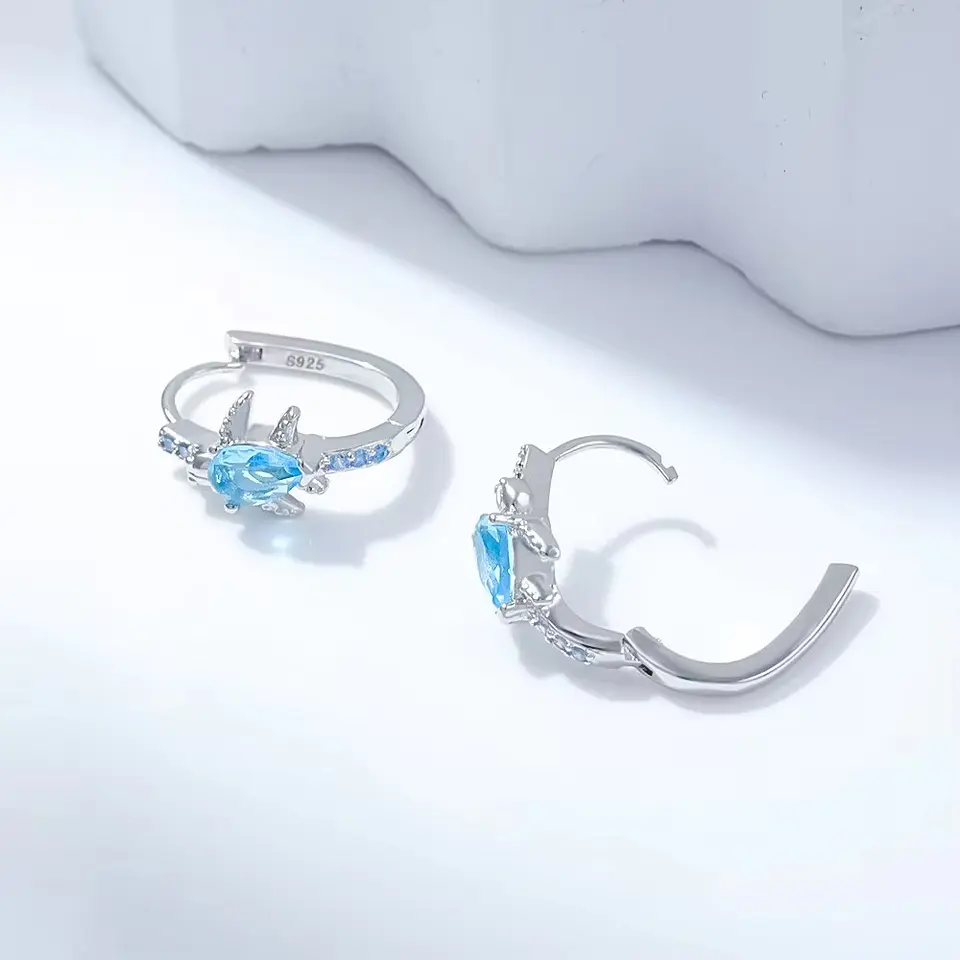 Aros Plata 925 Tortuga Marina Cristal Celeste 3