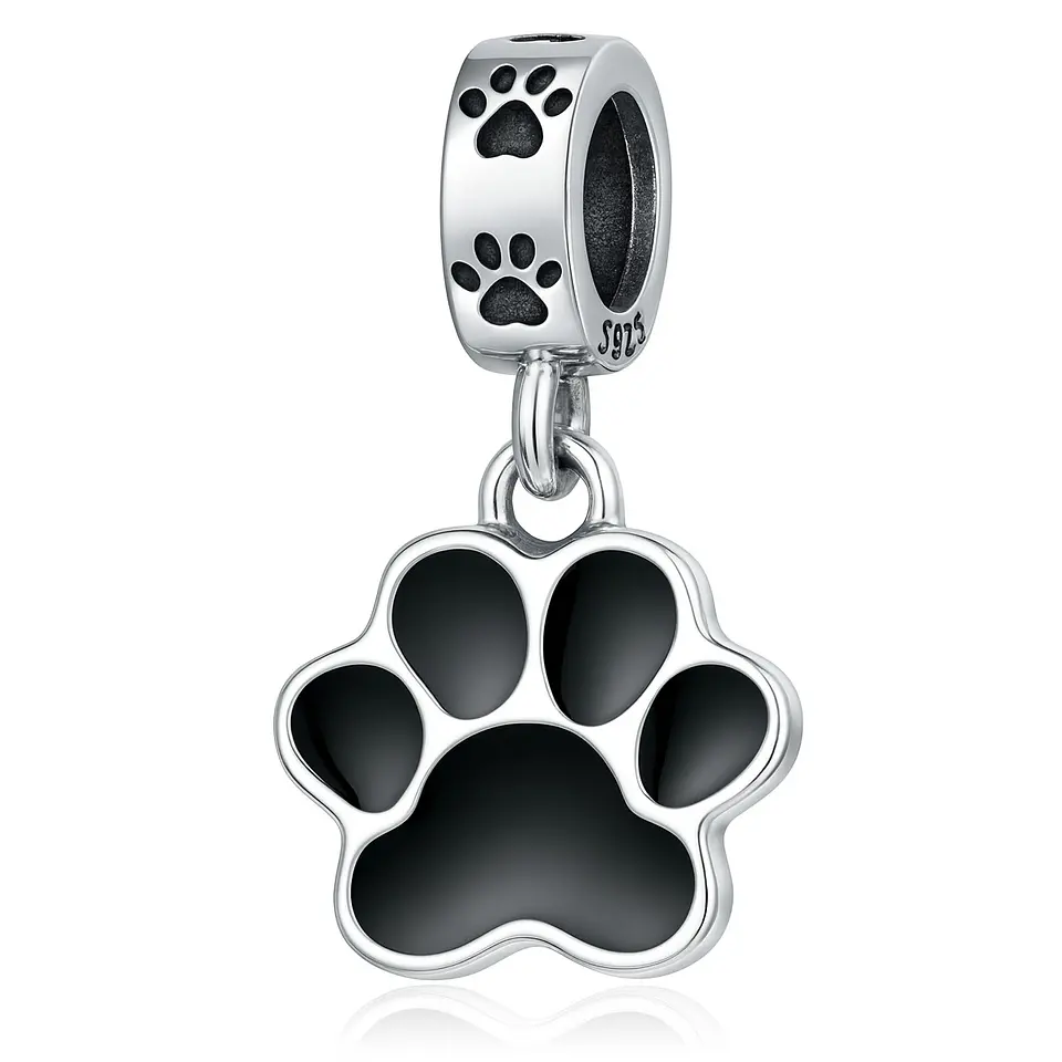 Charm Dije Colgante Plata 925 Patita Mascota Negra 1