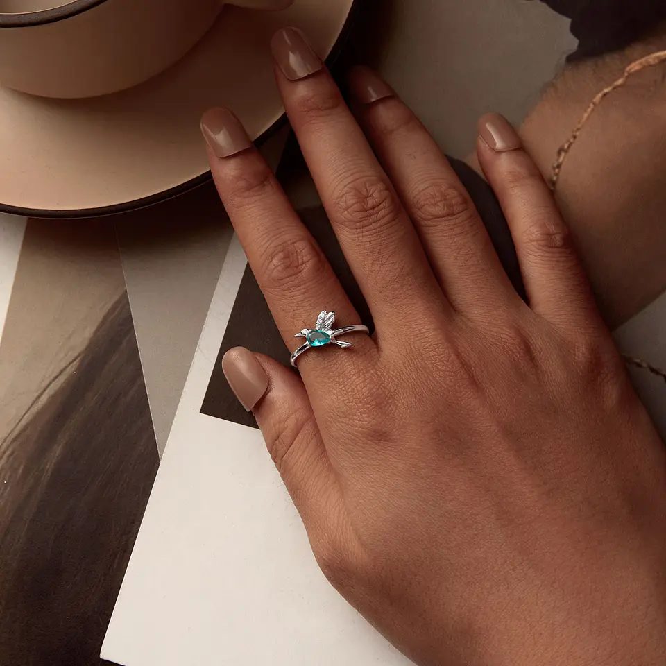 Anillo Plata 925 Colibrí Picaflor Ave Cristal Verde 4