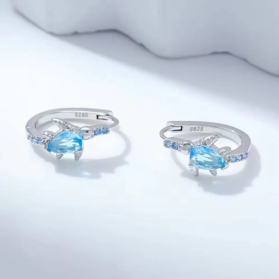 Aros Plata 925 Tortuga Marina Cristal Celeste 4