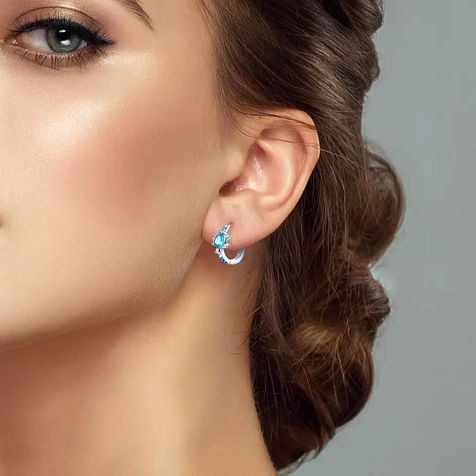 Aros Plata 925 Tortuga Marina Cristal Celeste 5