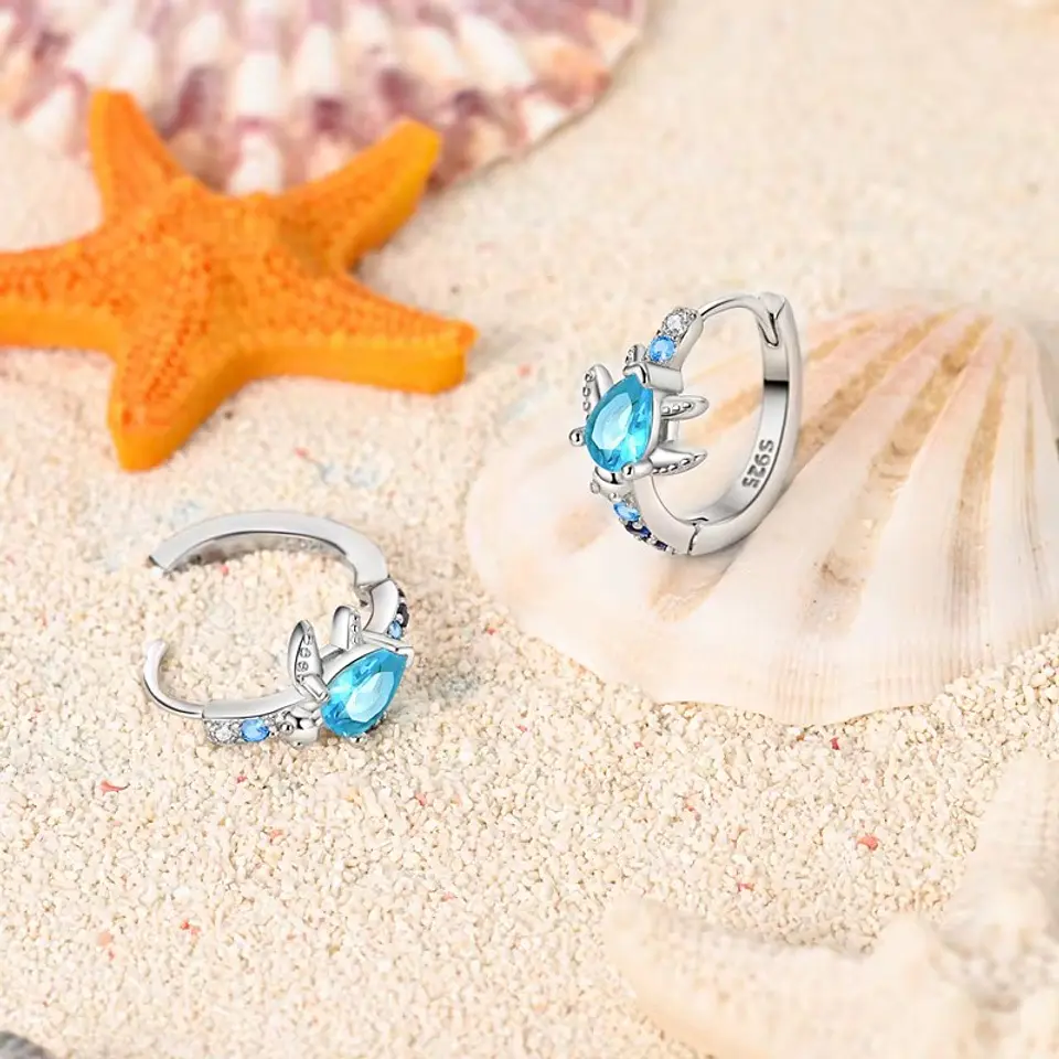 Aros Plata 925 Tortuga Marina Cristal Celeste 6