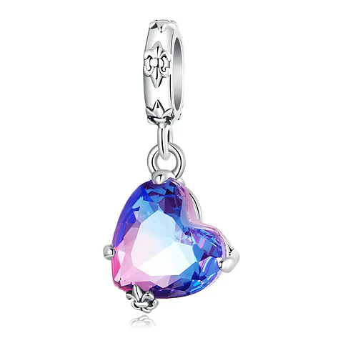 Charm Dije Plata 925 Corazon Cristal Tornasol