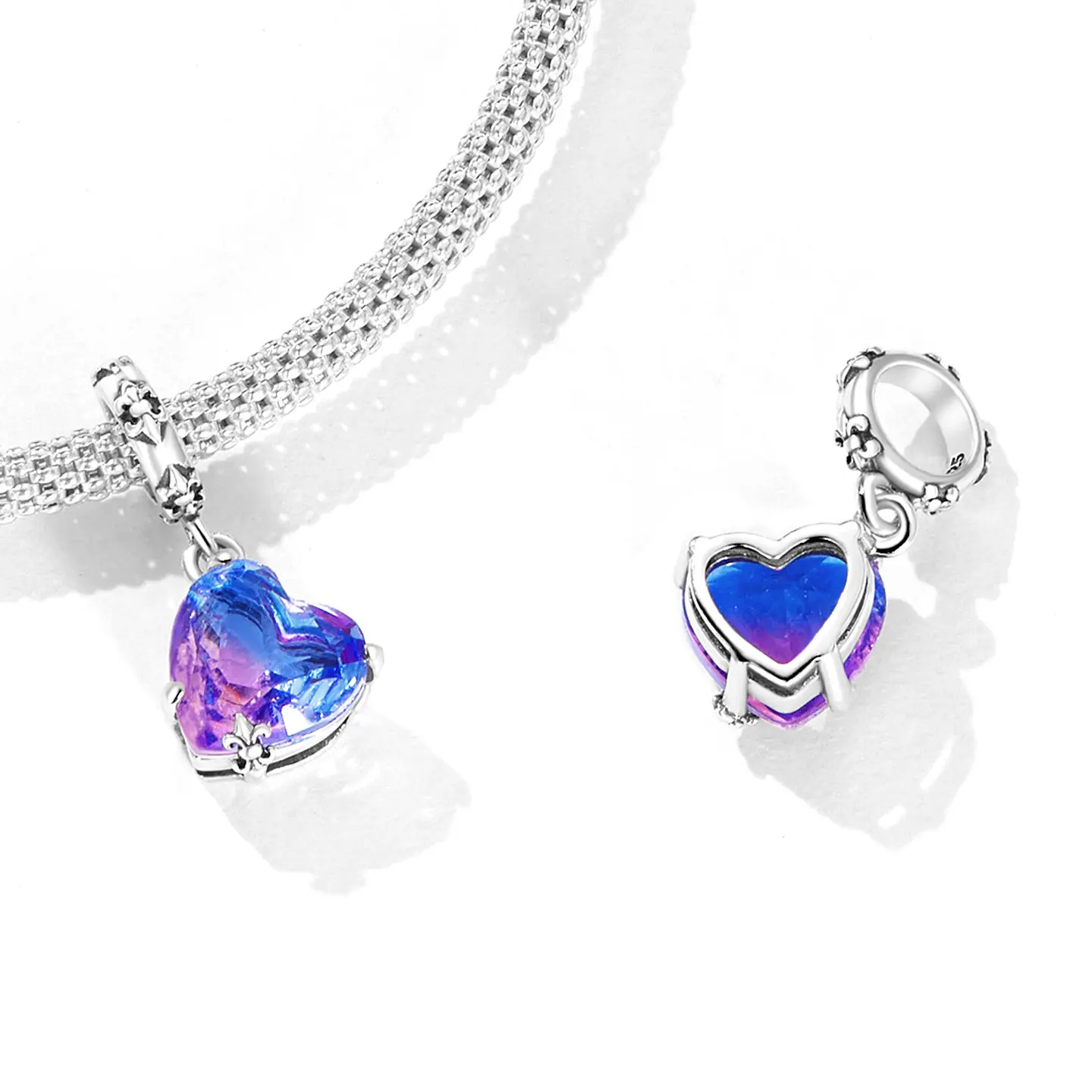 Charm Dije Plata 925 Corazon Cristal Tornasol 2