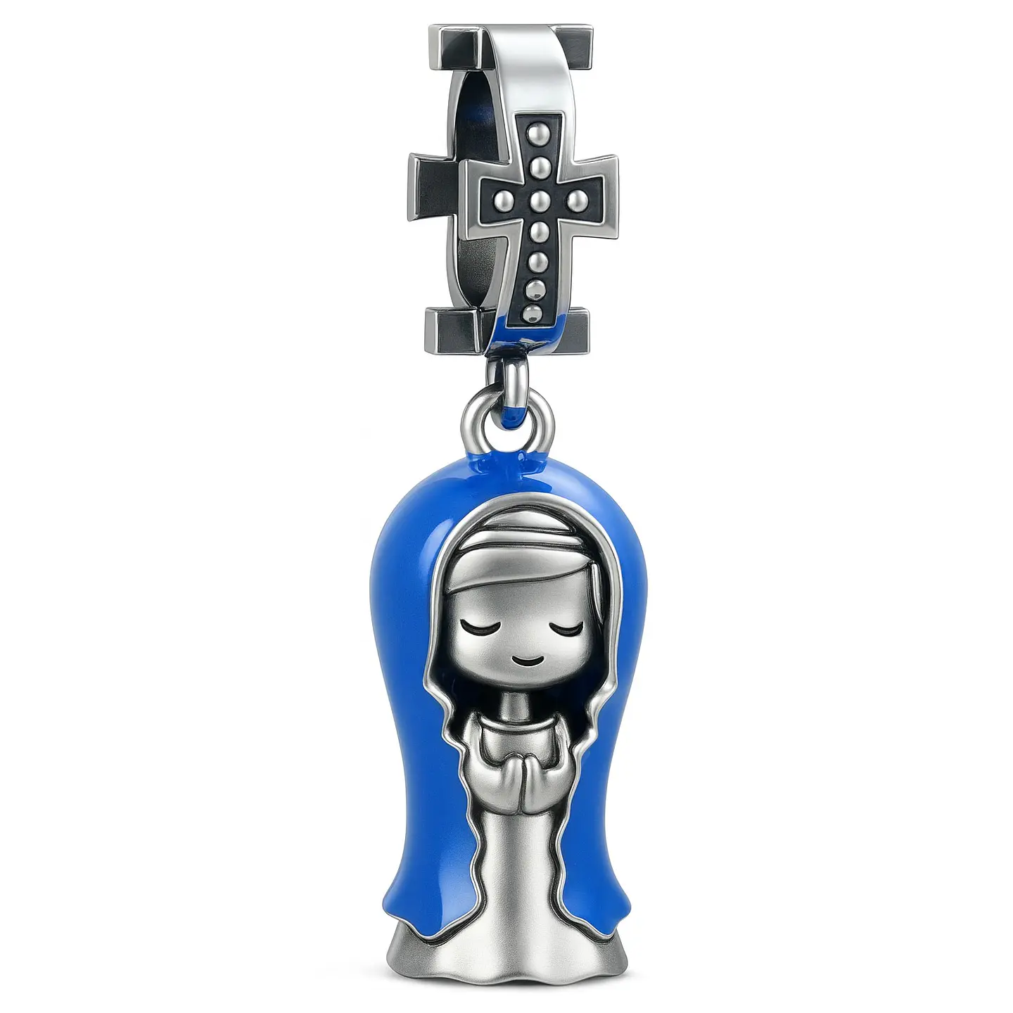Charm Dije Virgen María Plata 925 Manto Azul 1