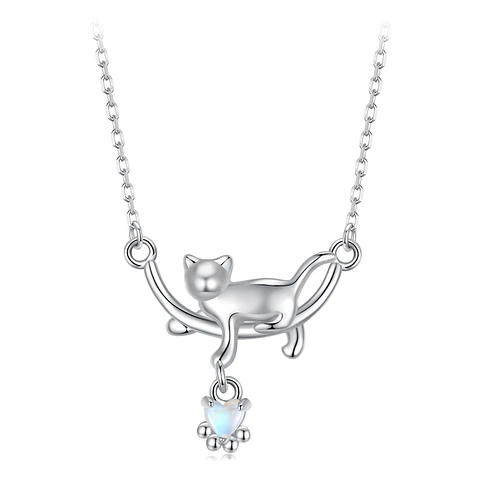 Collar Gato Plata 925 Gatito Jugando Corazon
