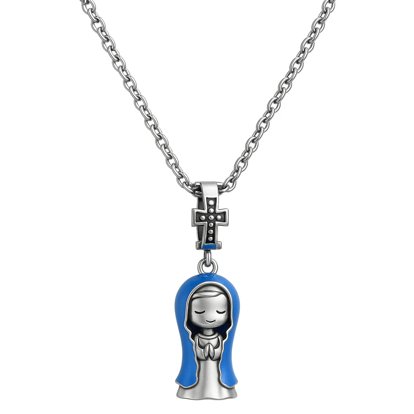 Charm Dije Virgen María Plata 925 Manto Azul 2