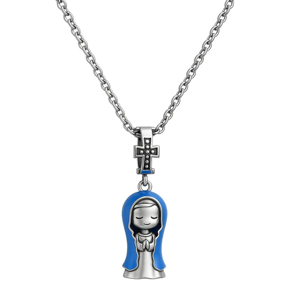 Charm Dije Virgen María Plata 925 Manto Azul 2