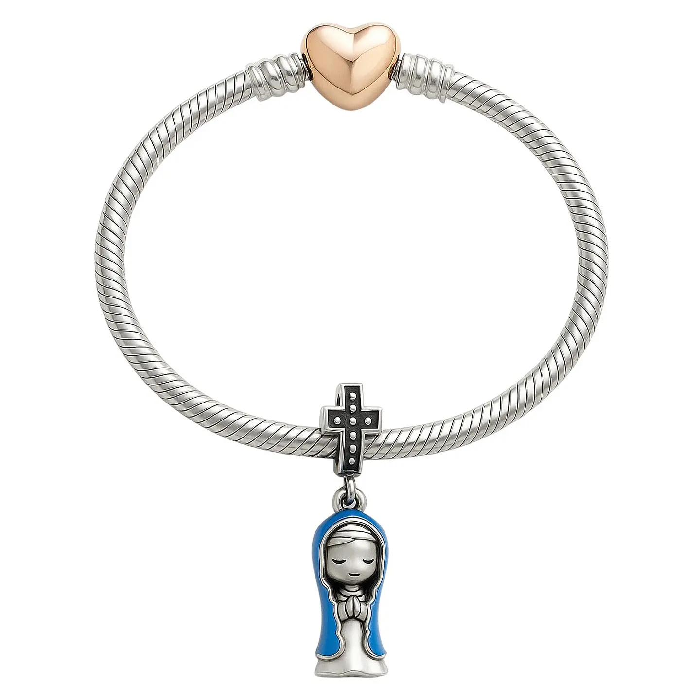 Charm Dije Virgen María Plata 925 Manto Azul 3