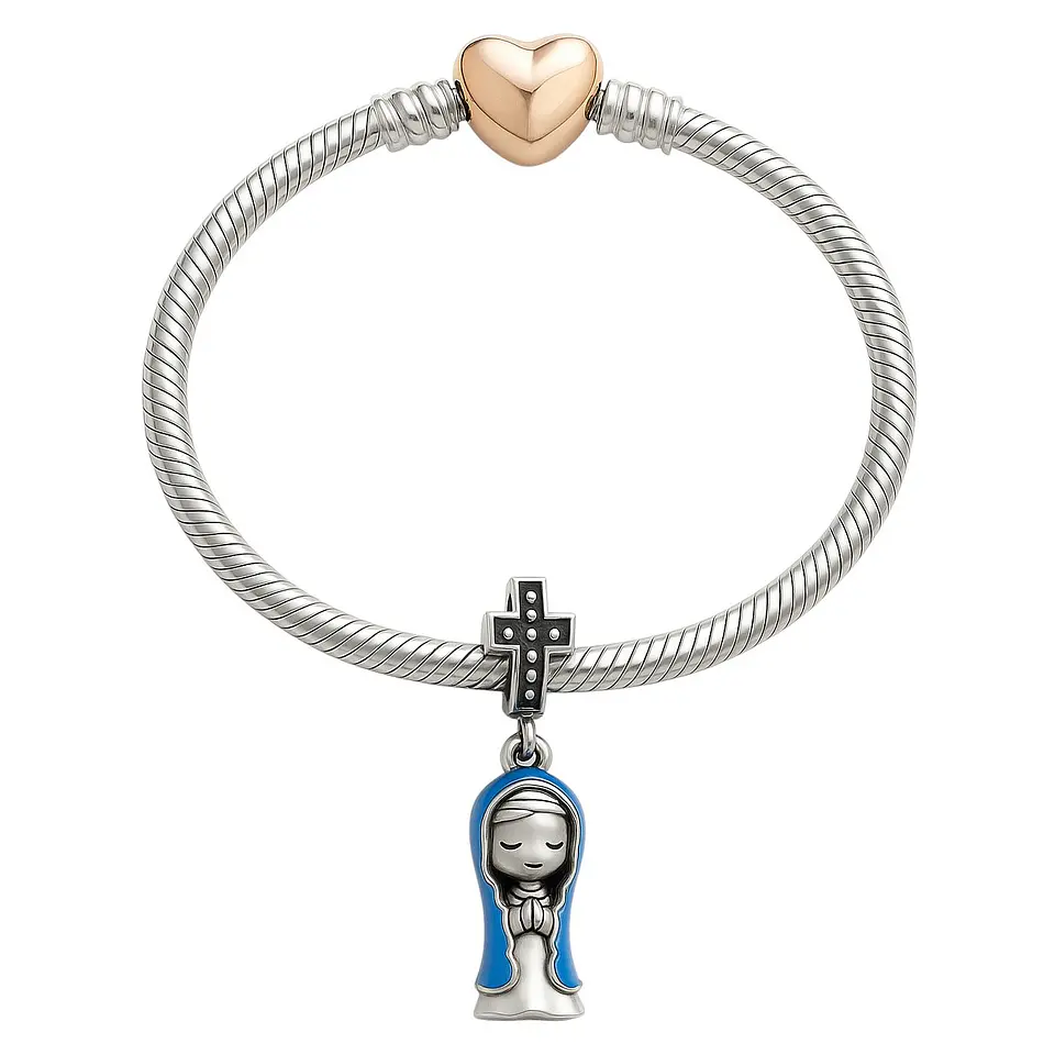 Charm Dije Virgen María Plata 925 Manto Azul 3