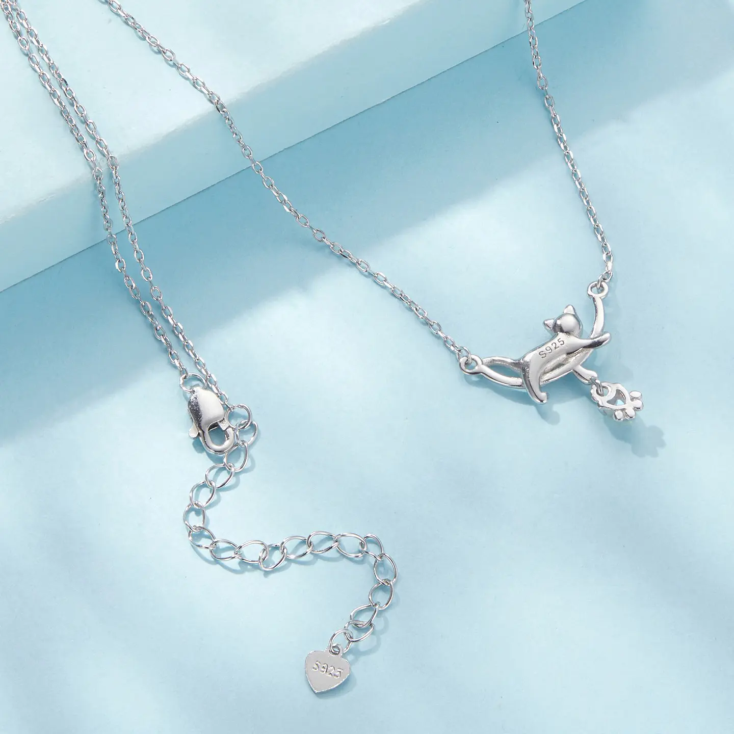 Collar Gato Plata 925 Gatito Jugando Corazon 4