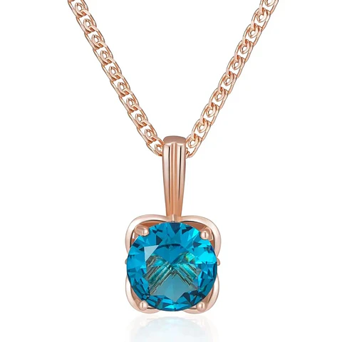 Collar Cristal Azul Circular Dorado Rosa