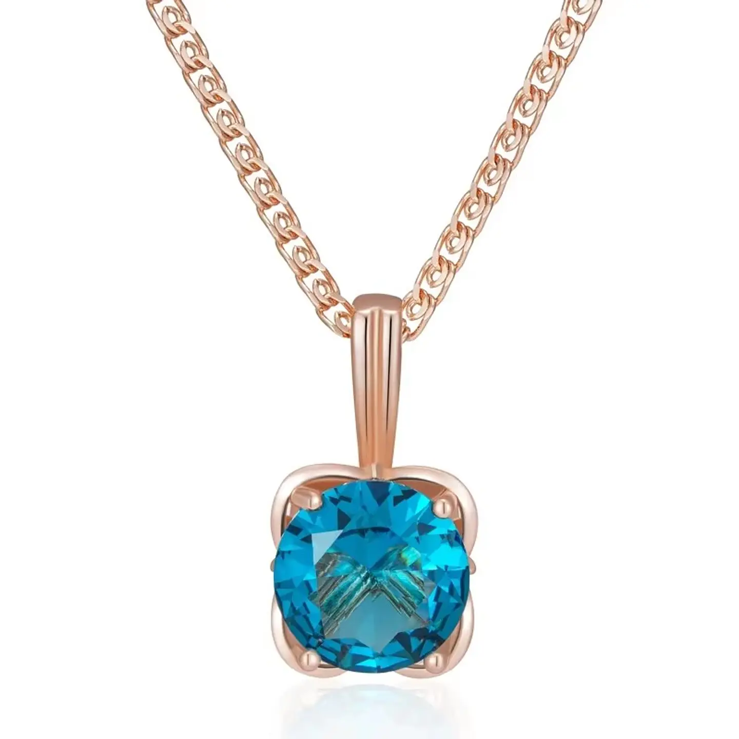 Collar Cristal Azul Circular Dorado Rosa 1