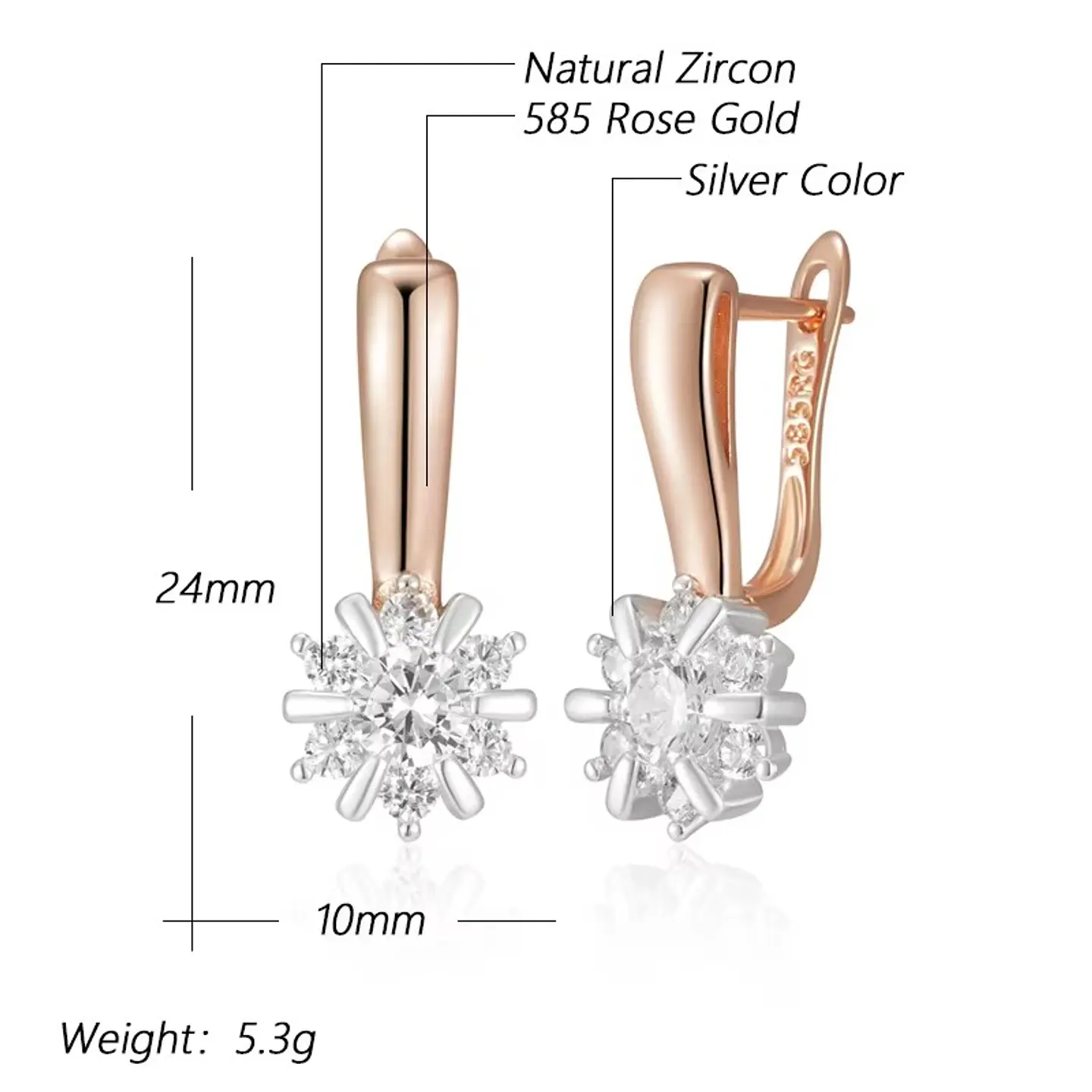 Aros Colgantes Flor de Circones Dorado Rosa 3