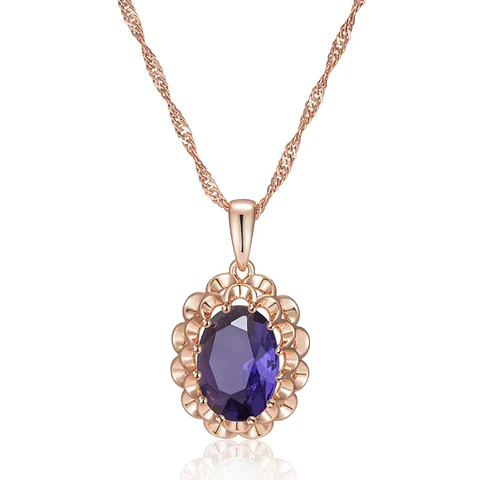 Collar Cristal Purpura Ovalado Dorado Rosa