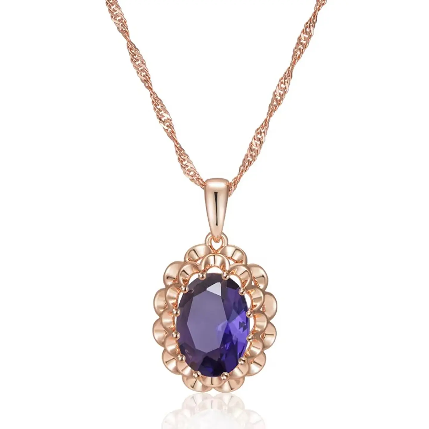 Collar Cristal Purpura Ovalado Dorado Rosa 1