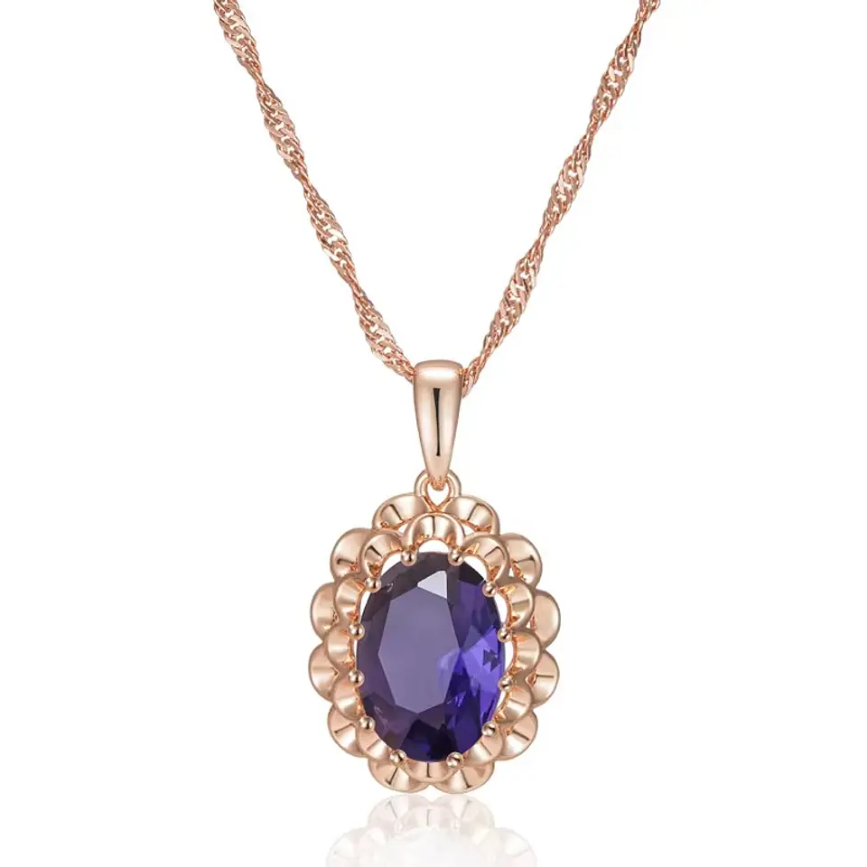 Collar Cristal Purpura Ovalado Dorado Rosa 1